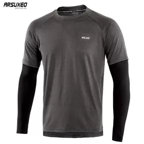 ARSUXEO Men's Sport Quick Dry Fit Running Shirt Long Sleeve Elastic Fitness Gym Shirt Compression Running jersey Clothing 18T8