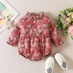 Baby Girls Spring and Autumn Floral Print Long-sleeved Onesie Crawl Suit