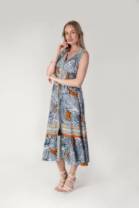 Bold Abstract Dress - Navy & Orange