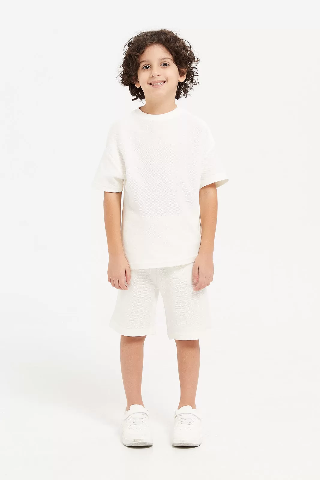 Boys Cream Oversize T-Shirt And Short Set (2 Piece)