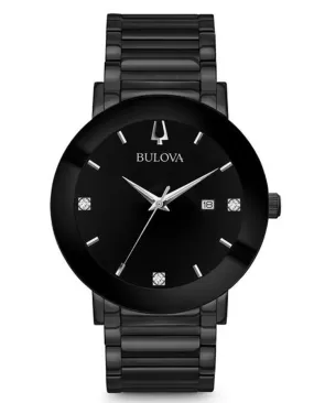 Bulova Mens Modern Diamond Watch - Black Metal - Diamond Markers - Bracelet