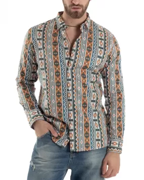 Camicia Uomo Con Colletto Manica Lunga Regular Fit Multicolore Fantasia Etnica GIOSAL-C2859A