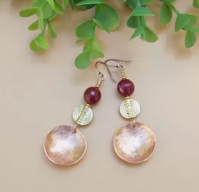 Carnelian Hammered Copper Disc Earrings