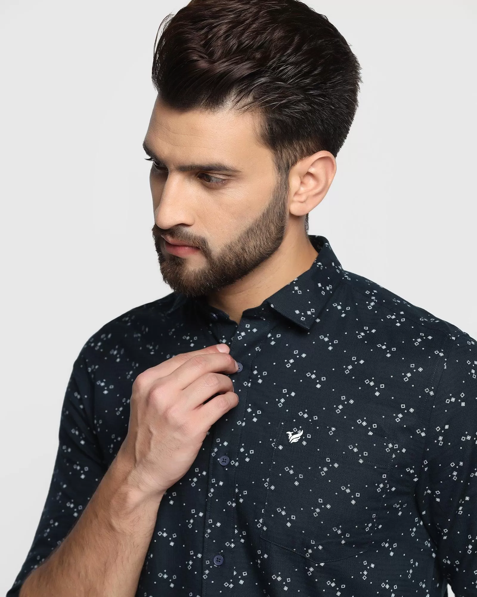 Casual Navy Printed Shirt - Siko