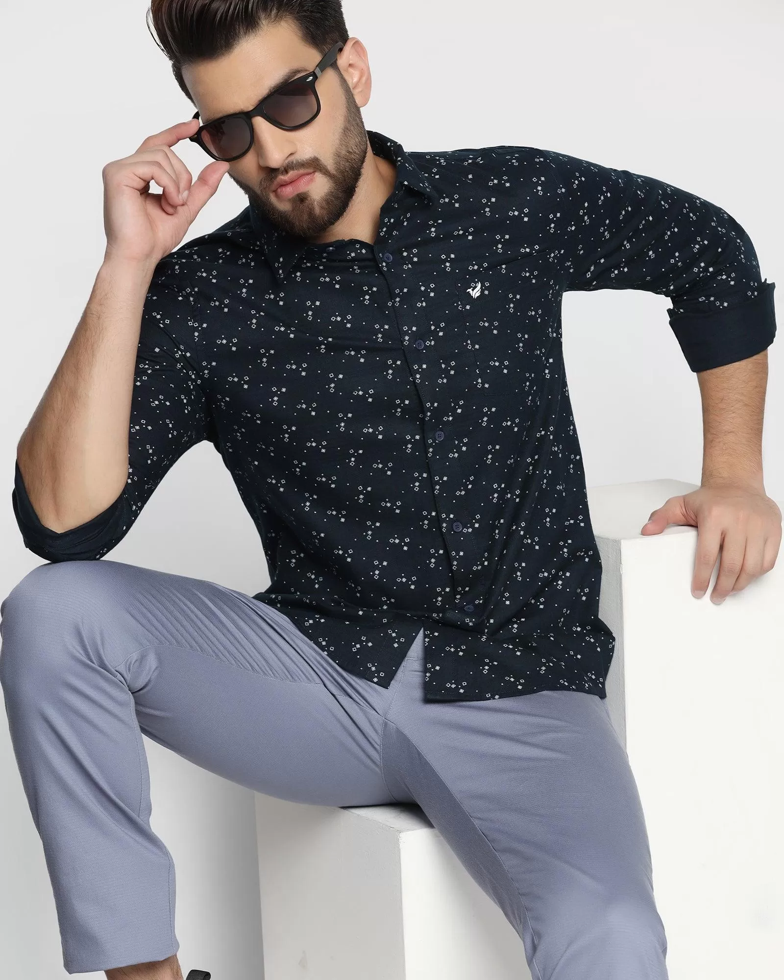 Casual Navy Printed Shirt - Siko