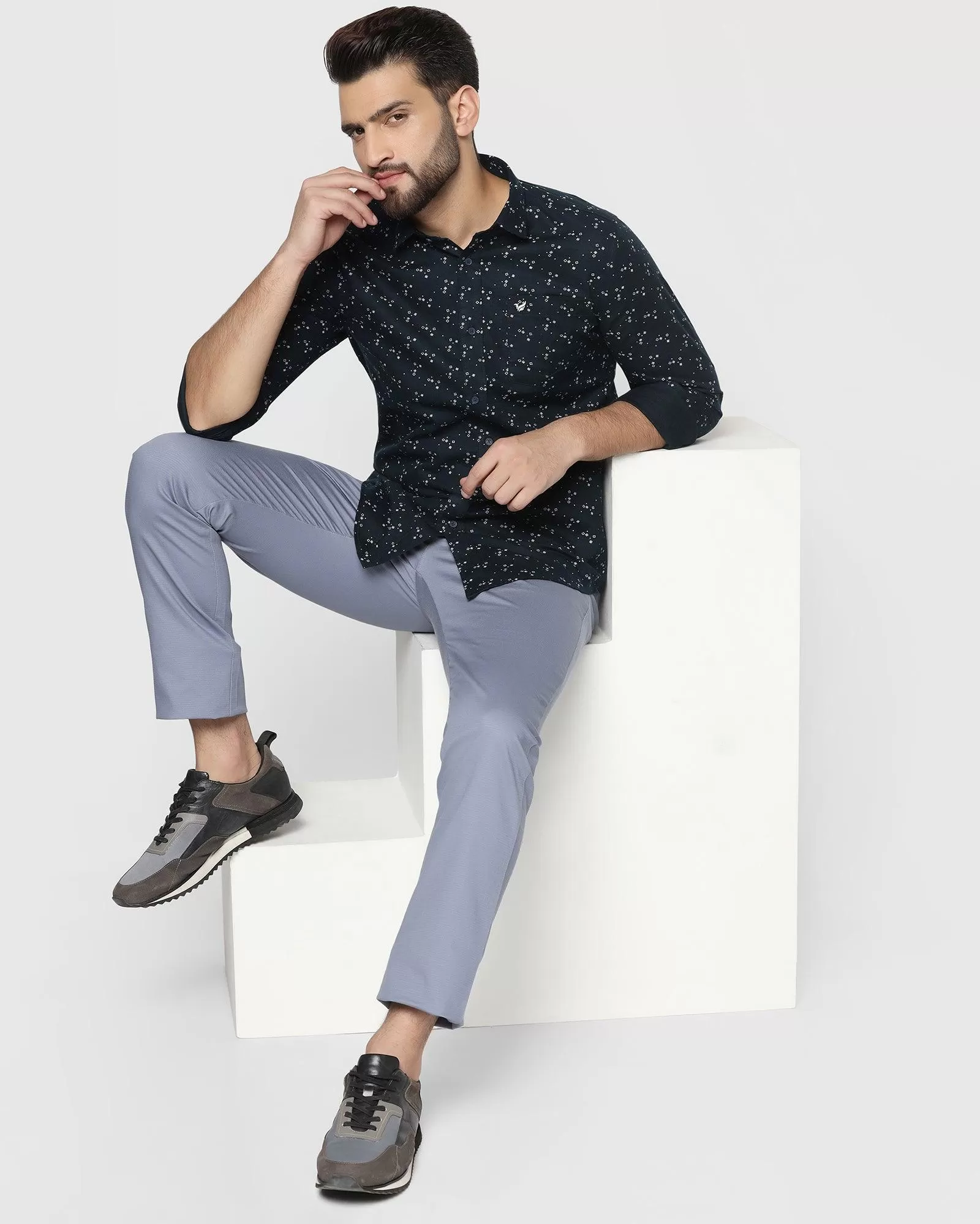 Casual Navy Printed Shirt - Siko