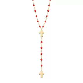 Cross Charm Classic Gigi Poppy rosary, Yellow Gold, 16.5"