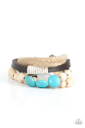 DRIFTER Away Turquoise Blue Stone & White Wood Urban Bracelet - Paparazzi Accessories