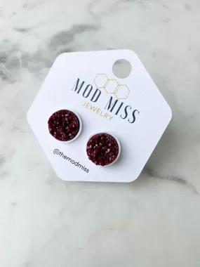 Druzy Stud Earring Maroon