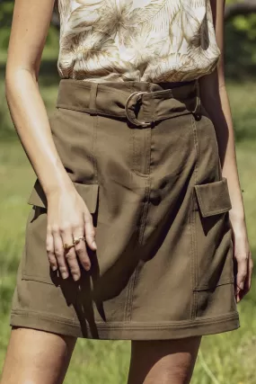 Eclipse Side Pockets Khaki Mini Skirt