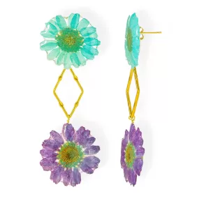 Flower Earrings Made From Turquoise & Purple Daisy Petals