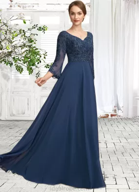 Grace A-Line V-neck Floor-Length Chiffon Lace Mother of the Bride Dress With Beading Sequins STK126P0014739