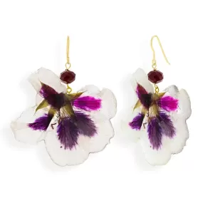 Handmade Gold Plated Silver Pelargonium Flower Dangle Earrings With Swarovski Stones