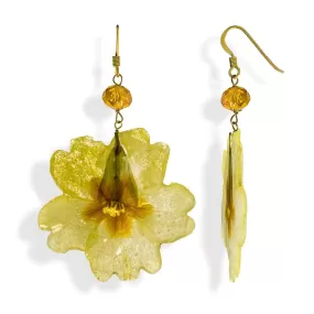 Handmade Gold Plated Silver Yellow Primrose Dangle Earrings With Swarovski Stones