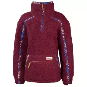 LADIES SHERPA PULLOVER PINK W/ PURPLE AZTEC ACCENTS