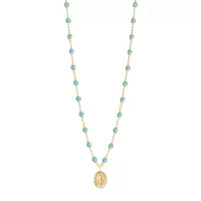 Madone Charm Classic Gigi Aqua necklace, Yellow Gold, 16.5"