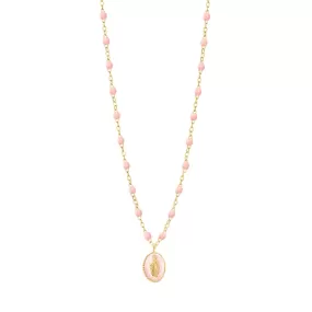 Madone resin charm Classic Gigi Baby Pink necklace, Yellow Gold, 16.5"