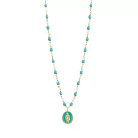 Madone resin charm Classic Gigi Turquoise Green necklace, Yellow Gold, 16.5"