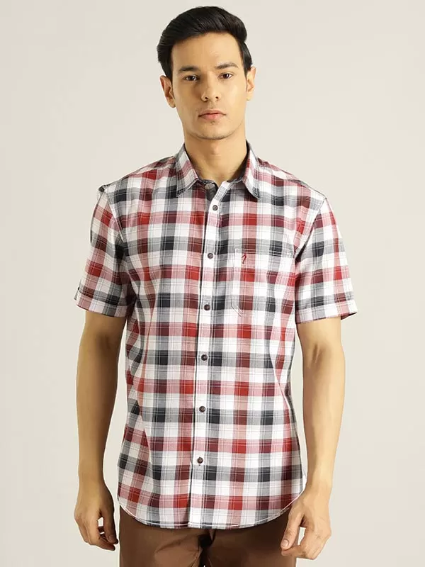 Men Checked Half Sleeve Cotton Blend Shirt