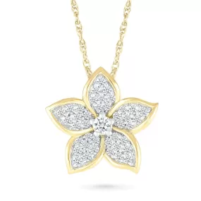 Pave Five Flower Diamond Petal Necklace with Thin Gold Bezel