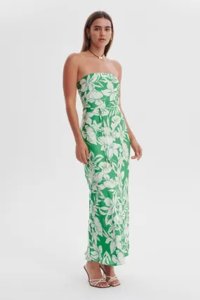 Sofia Green Palm Strapless Maxi Dress