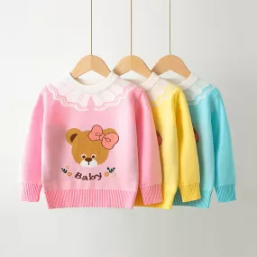 Toddler Kids Girls Solid Cartoon Bear Sweater Pullover