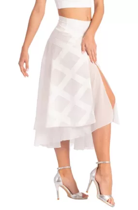 Two-layer White 3D Relief Georgette Dance Skirt