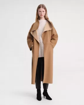 TWO-TONE SIGNATURE WOOL CASHMERE COAT / DARK BISCUIT