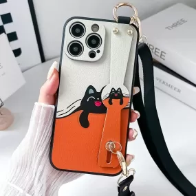 Weird Cat - PCPC Cute Phone Case For iPhone 15, 14, 13, 12, 11 Pro Max, XR, Xs Max, 7, 8 Plus With Lanyard